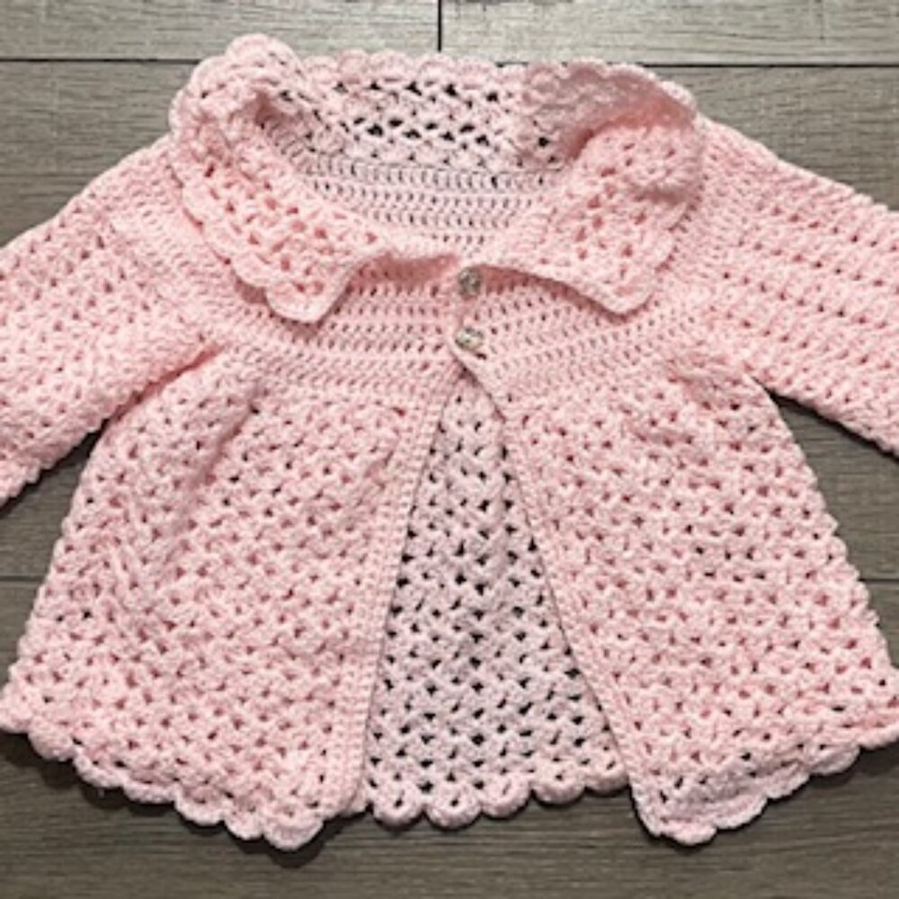 Hand Made Pink Crocheted Little Girls‎ Cardigan Sweater Jacket Size 2T
